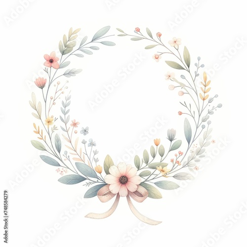 Spring wreaths and garlands. watercolor illustration, floral clipart for postcards, wedding invitations, stickers. isolated on white background. © JR BEE