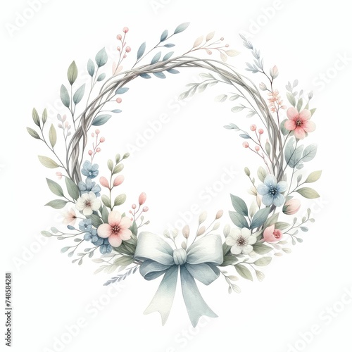 Spring wreaths and garlands. watercolor illustration, floral clipart for postcards, wedding invitations, stickers. isolated on white background. © JR BEE