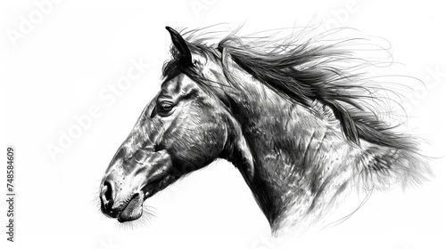Detailed black and white sketch of a horse. Suitable for educational materials or equestrian websites © Fotograf