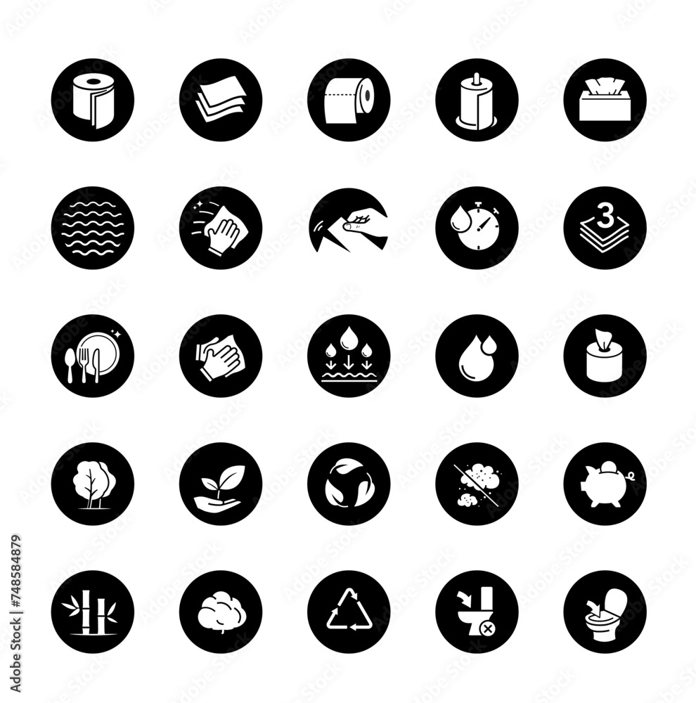 Set icons for toilet paper, napkins, wipes and other hygiene product. Vector illustration. Isolated on white background. It can be used in the adv, promo, package, etc. EPS10. Set icons for toilet paper, napkins, wipes and other hygiene product. Vector illustration. Isolated on white background. It can be used in the adv, promo, package, etc. EPS10.