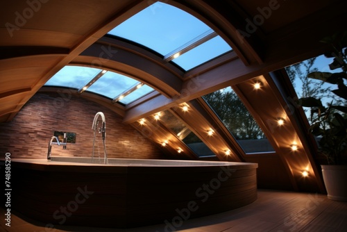 Soothing Roof relaxing jacuzzi. Travel summer. Generate Ai