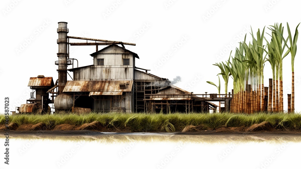 illustration of Sugar cane factory white background, Generative ai