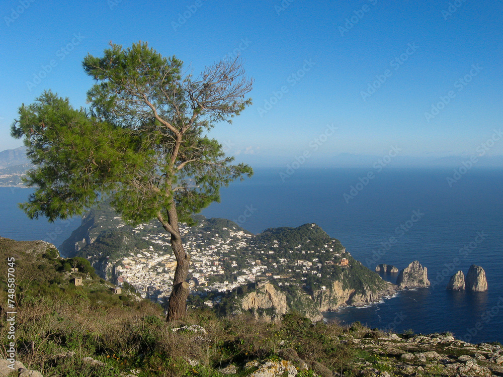Stunning view from Monte Solaro on the Italian island of Capri across the Mediterranean Sea towards the Amalfi Coast Stunning view from Monte Solaro on the Italian island of Capri across the Mediterranean Sea towards the Amalfi Coast