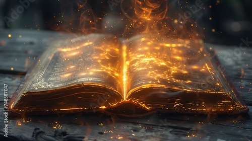 a magic book glowing from inside