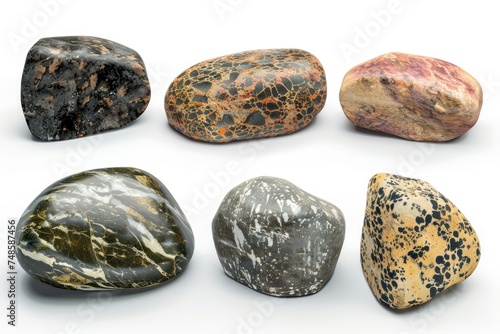 Group of rocks on a white surface, versatile for various design projects