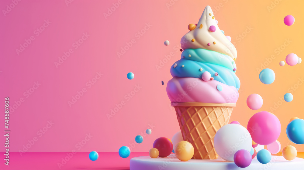 colorful ice cream on a background with marbles