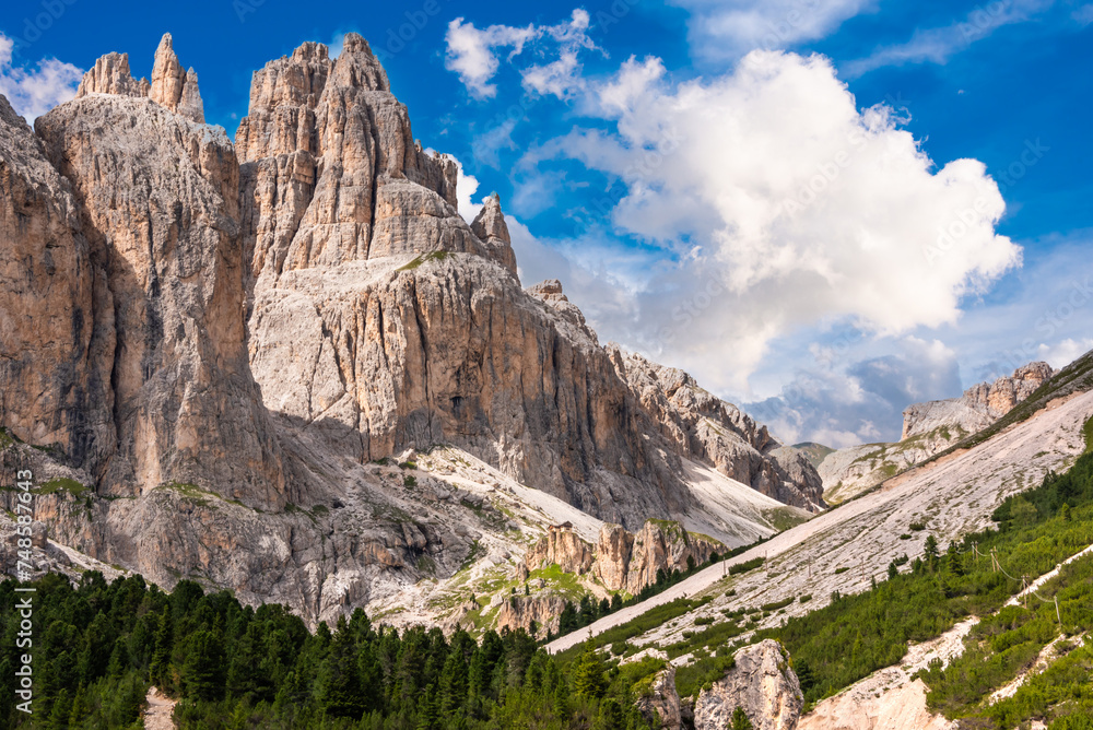 Dolomite alps in Italy, high mountain panorama in summer