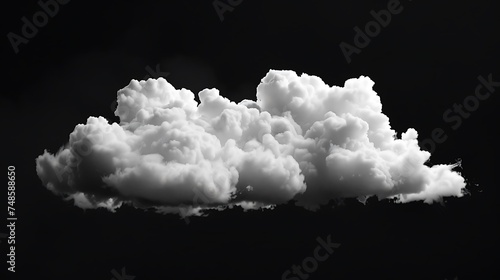 A large, white cloud isolated on a black background. The cloud is soft and fluffy, with a hint of a silver lining.