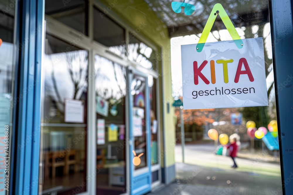 Kita geschlossen, Schild an einem Kindergarten