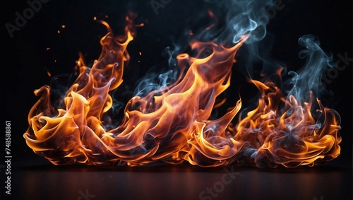 Abstract flames of fire with burning smoke float up on © Ahmad