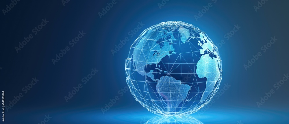 World globe on blue background with lines and lines. Generative AI ...