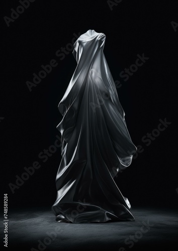 A black dress with a long skirt and a long cape. Generative AI.
