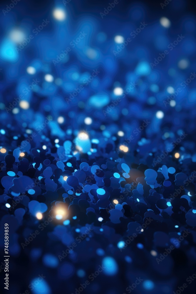 Blue glitter background with lights and stars. Generative AI.