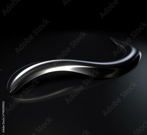 A curved metal object on a black surface. Generative AI.