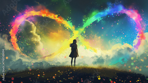 Girl silhouette and rainbow infinity sign illustration. Neurodiversity concept photo