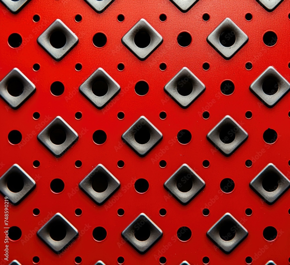 A red and black background with holes. Generative AI.
