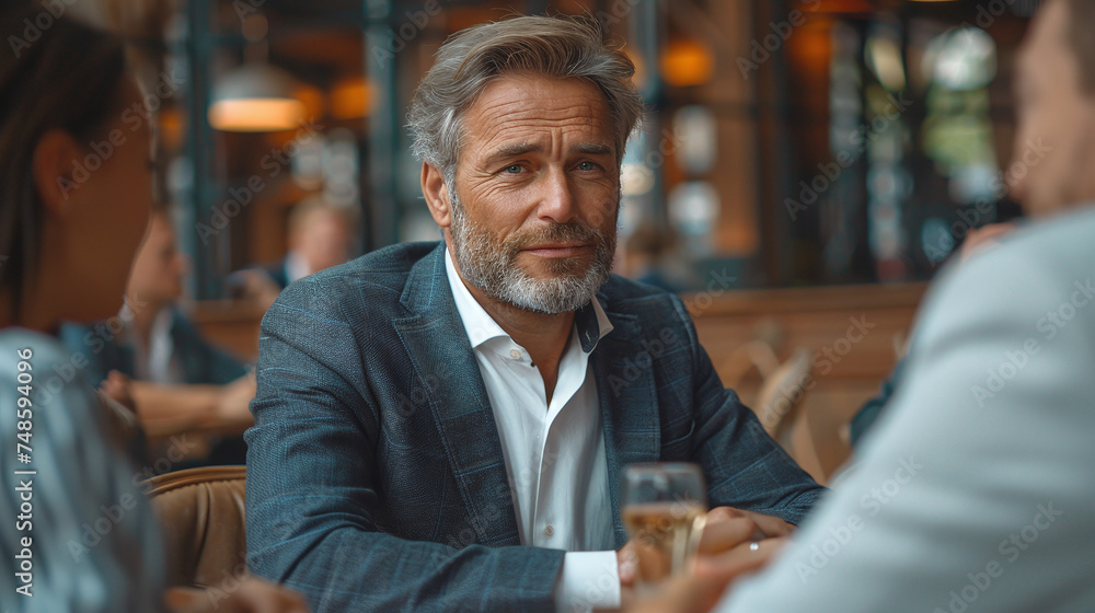 Male businessman at a business meeting in a restaurant Male businessman at a business meeting in a restaurant