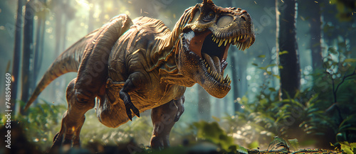 dinosaur , T-rex against on the nature . © Stelena