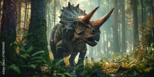 Fototapeta dinosaur , Triceratops against on the nature .