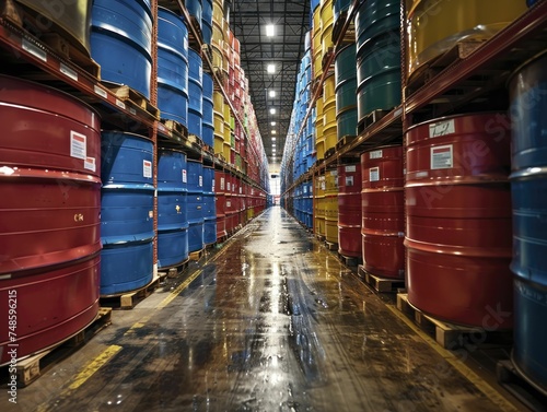 Hazardous Materials Storage: Highly regulated warehouses are designed to safely store chemicals and other dangerous goods, protecting workers and the environment. photo