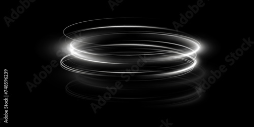 Light white Twirl. Curve light effect of white line. Luminous white circle. Light white pedistal, podium, platform, table. Vector PNG. Vector illustration	