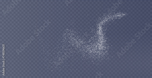 Design element for kitchen, bakery, advertising, video. Powder sugar explosion or splash png, falling flour, salt powder falling gently. Top view 3d effect	