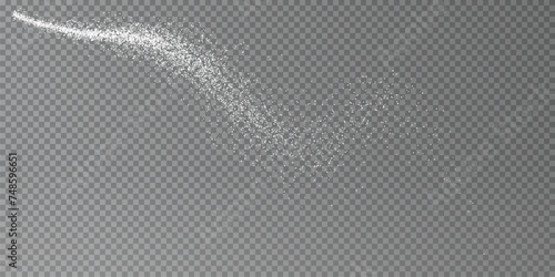Design element for kitchen, bakery, advertising, video. Powder sugar explosion or splash png, falling flour, salt powder falling gently. Top view 3d effect	
