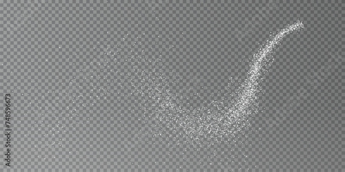 Design element for kitchen, bakery, advertising, video. Powdered sugar png explosion or splash, falling flour, salt powder falling gently. Top view 3d effect	 photo