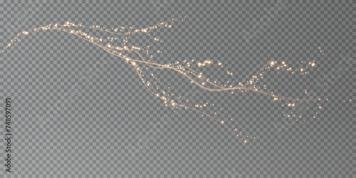 Holiday decor element in the form of a glowing sakura branch. Abstract glowing dust. Christmas background made of luminous dust. Vector png. Floating cloud of holiday bright little dust.