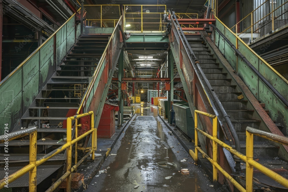 An industrial plant reclaims materials from waste, turning discarded items into valuable resources for new products. An industrial plant reclaims materials from waste, turning discarded items into valuable resources for new products.
