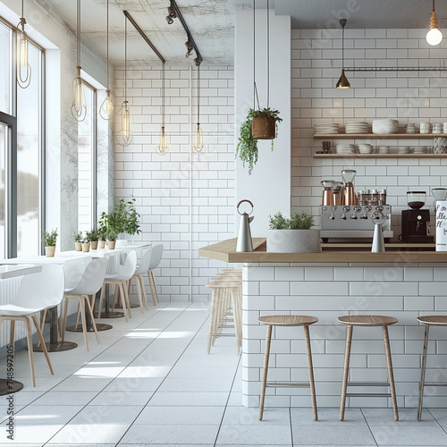 Coffee shop in modern bright style. Concept of minimalism interior design