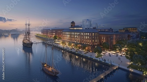 Reviving old docks and shipyards, now public spaces and luxury residences, merge industrial history with waterfront living. © Manyapha