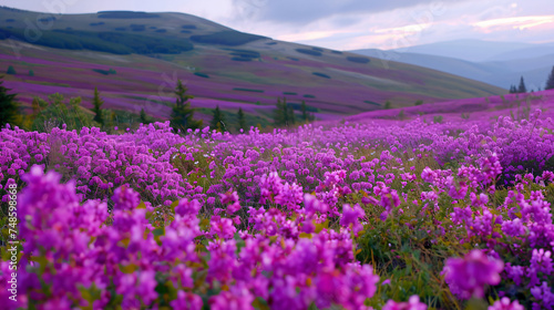 Blooming purple field plants.