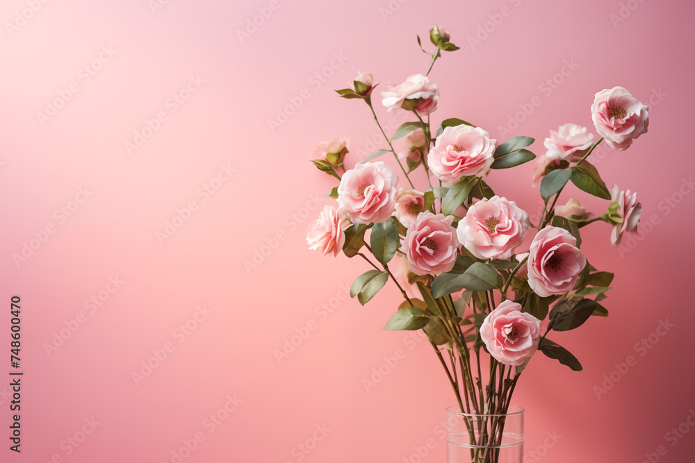 A bouquet of Eglantine on a simple light pink background