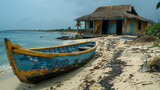 Old fishing boat on the beach of Cabo Verde.