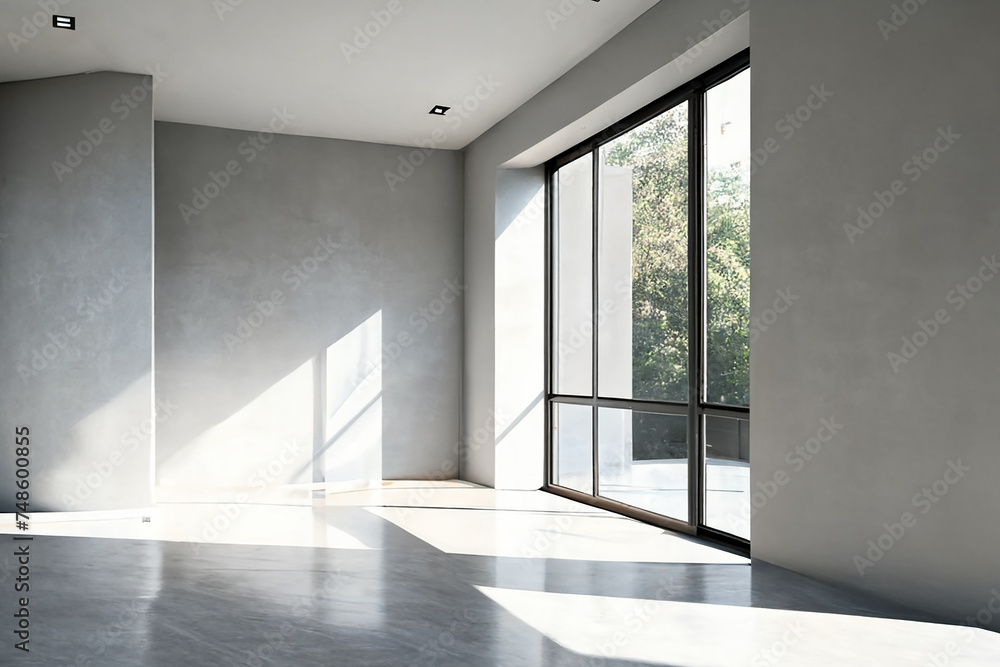 Apartment design, new Spacious room with large windows without interior design, design, project. Apartment design, new Spacious room with large windows without interior design, design, project.