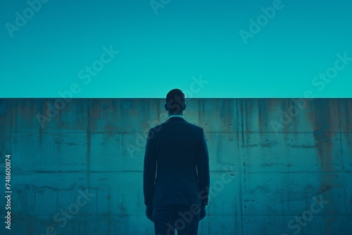 Businessman in Suit Standing in Front of Wall