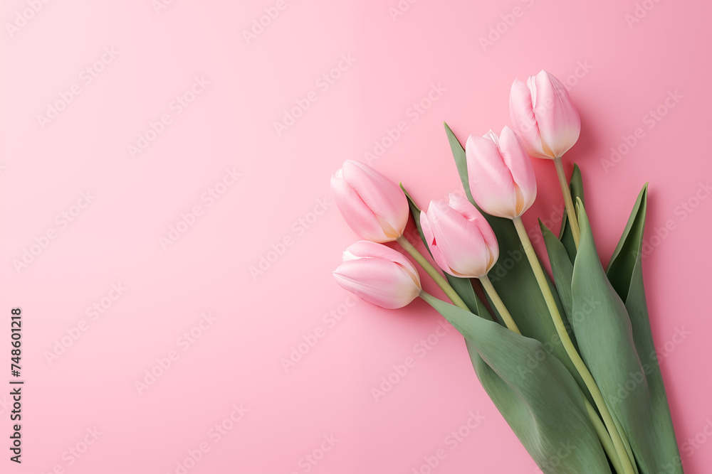 A bouquet of Tulip on a simple light pink background