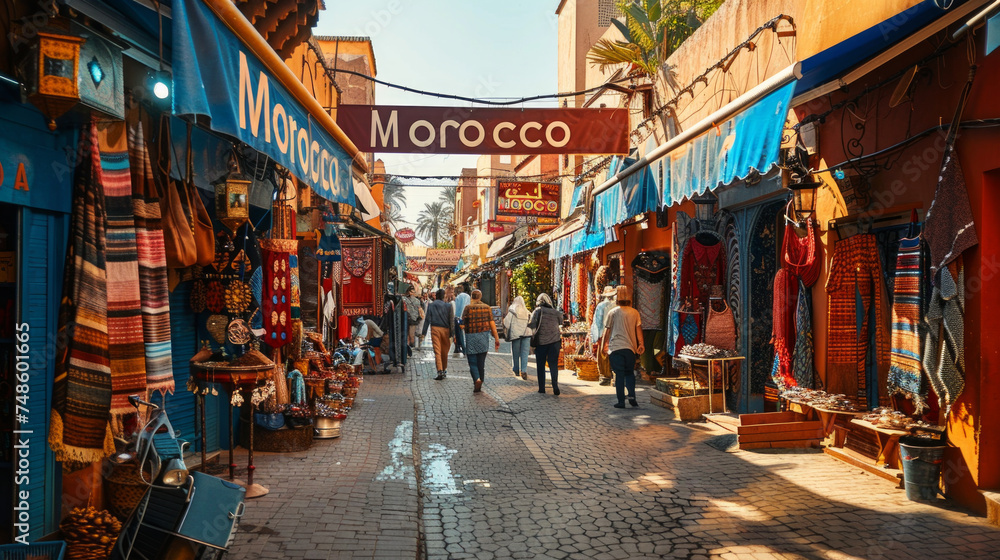 The narrow streets of Morocco. - obrazy, fototapety, plakaty 
