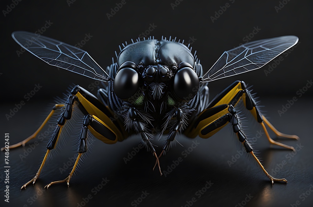 Fototapeta premium fly on black background close up macro lance photo