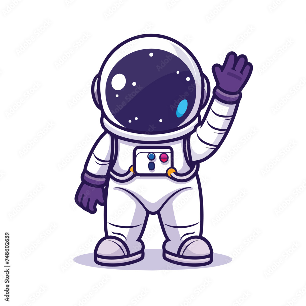 Cute Astronaut Waving Hand Cartoon Vector Icon Illustration