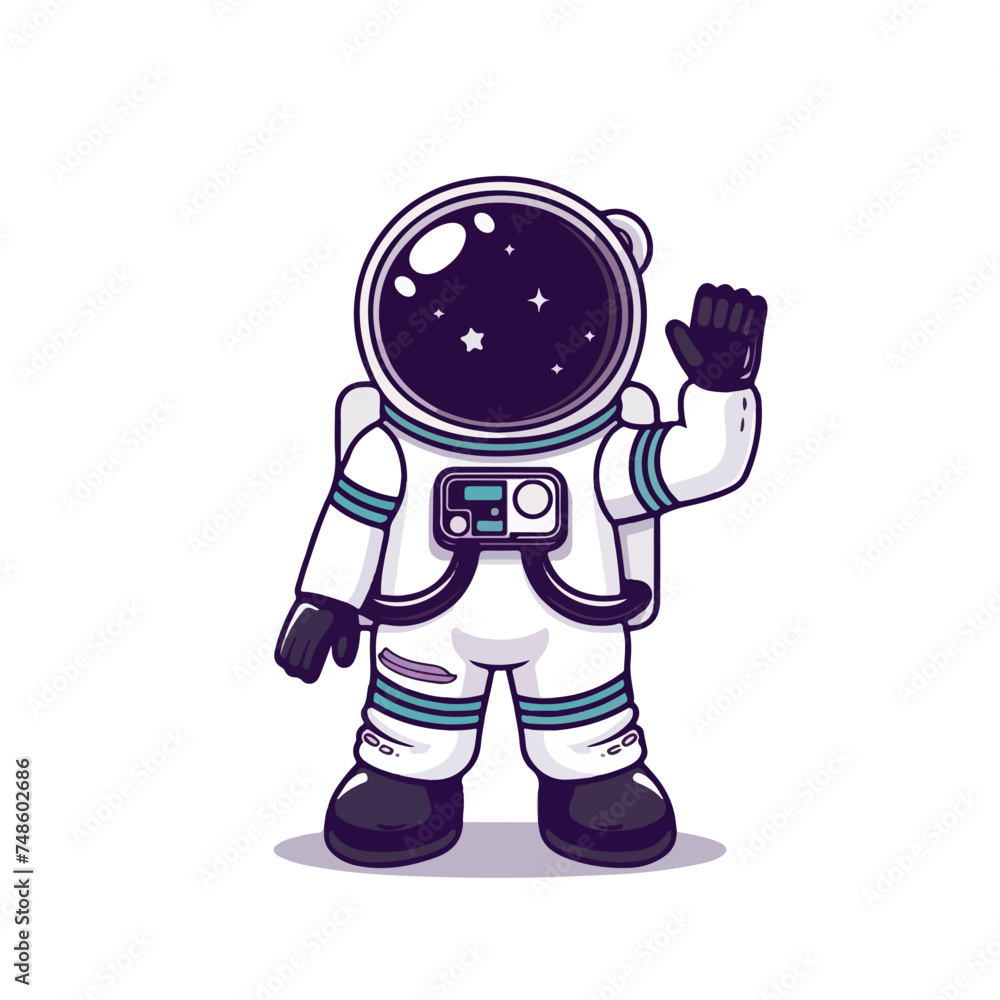 Cute Astronaut Waving Hand Cartoon Vector Icon Illustration