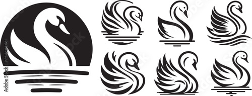 swans, vector black white collection set logo shape photo
