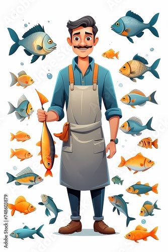 Vector character of a fishmonger with a beautiful and precise design, symbolizing the business and marine life photo