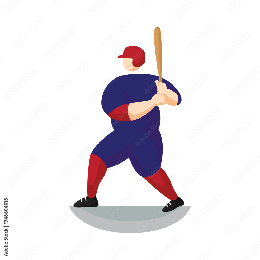 Obraz premium Baseball player illustration, cute character flat design