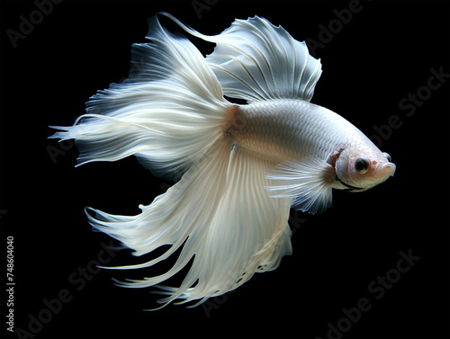 portrait of white betta fish on black background, generative ai © boedak kreatif