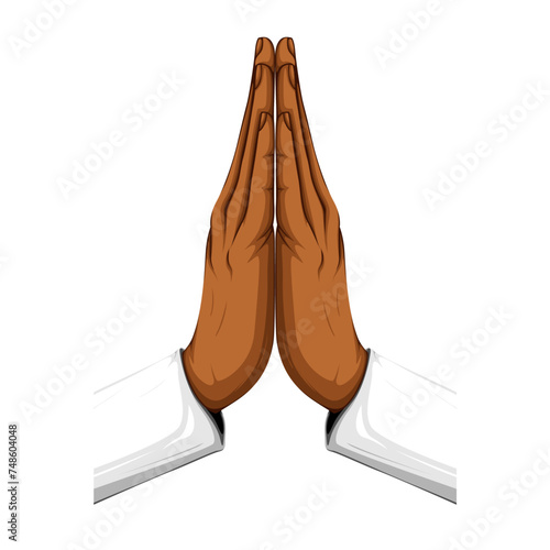 Detailed vector of apologetic hands symbol with dark skin isolated on white background