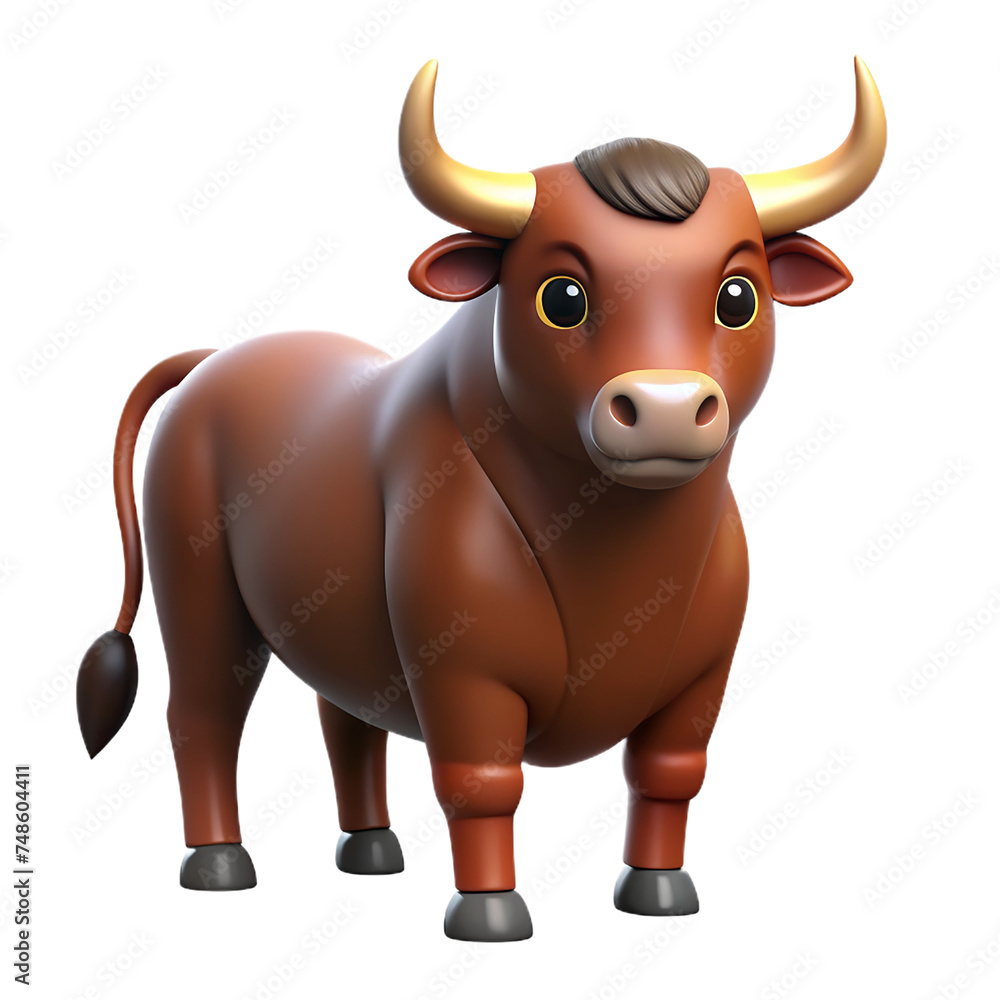 Brown bull on a transparent background. 3d rendering, 3d illustration. Brown bull on a transparent background. 3d rendering, 3d illustration.