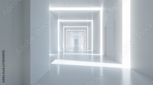 A white hallway with a light.