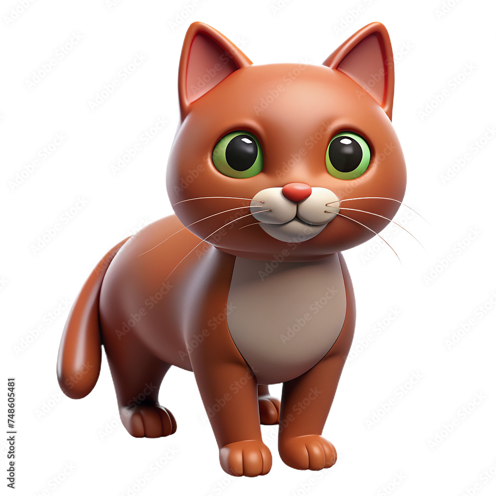Brown cartoon cat isolated on transparent background. 3d illustration. Brown cartoon cat isolated on transparent background. 3d illustration.